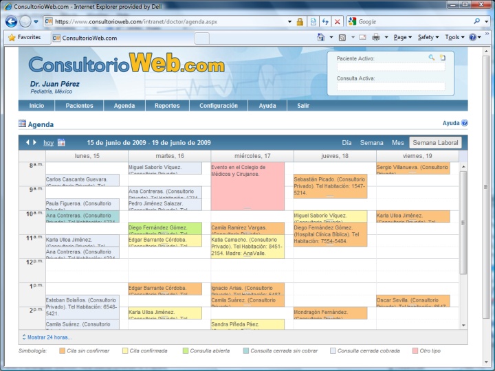 La agenda médica de ConsultorioWeb.com le permite llevar sus citas, consultas y otro tipo de actividades.