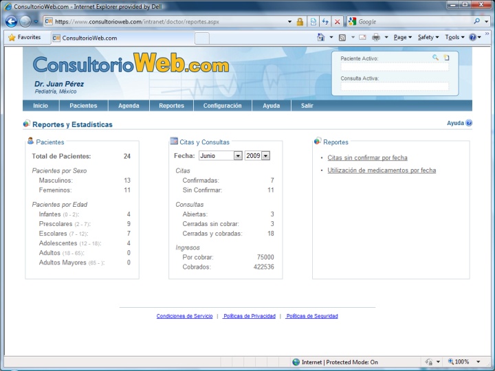 ConsultorioWeb.com le brinda estadísticas en tiempo real sobre sus pacientes, citas y consultas, así como otro tipo de reportes parametrizados de diversa índole.